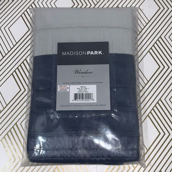 Madison Park Home Decor Window Valance Amherst Navy Blue 50x18 New in Package - Picture 1 of 3
